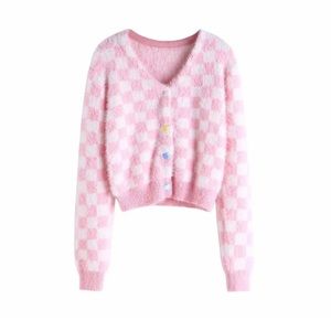 aesthetic pink checkered cardigan